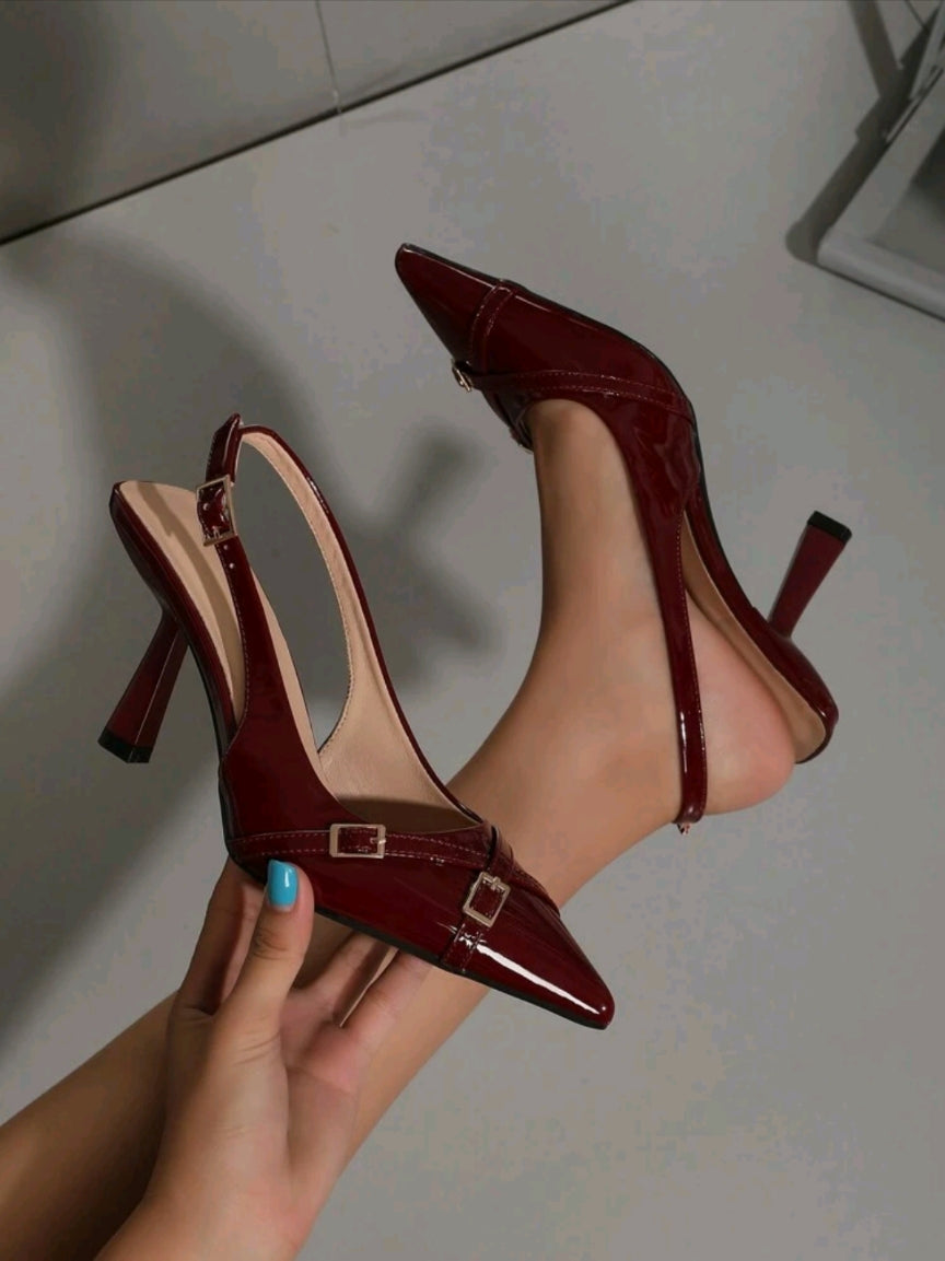 SHEIN Crimson Gloss Slingbacks