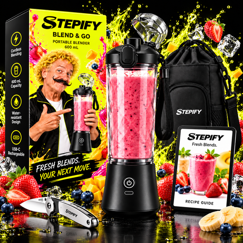STEPIFY Blend & Go black blender, box and three gifts