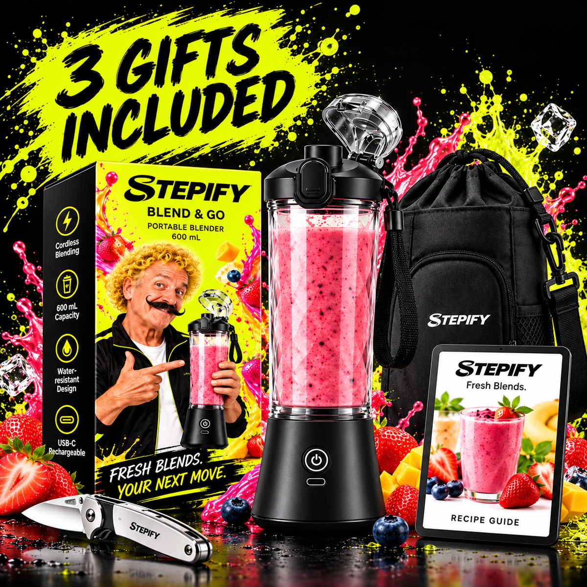 STEPIFY kit with black blender and three gifts